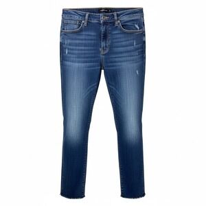 Cabi‎ High Straight Jeans Women Size 8 Dark Wash Raw Hem High Rise